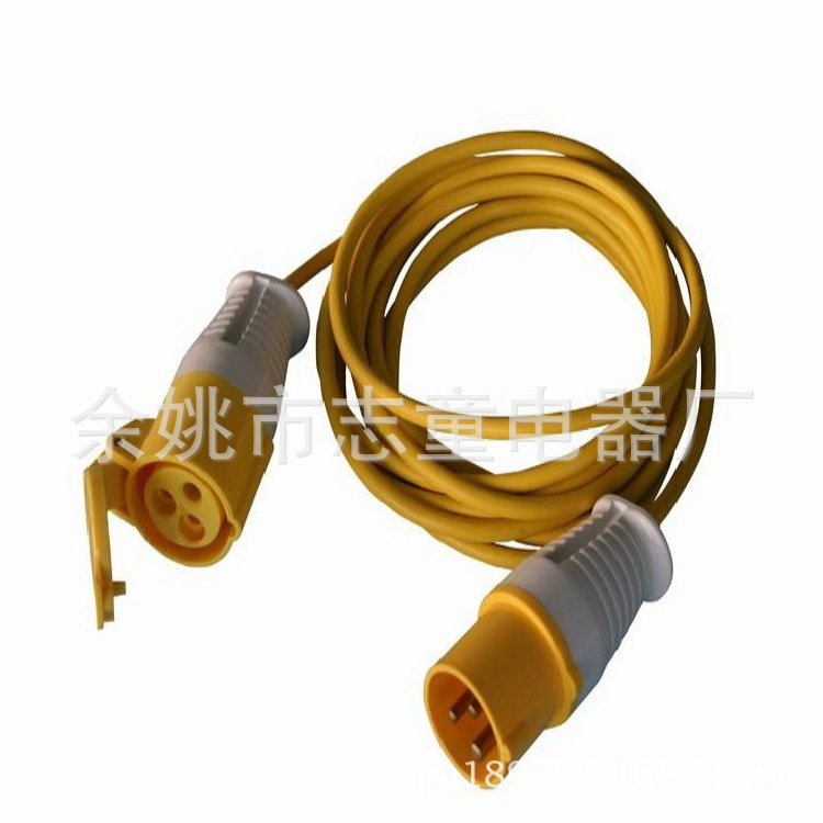 供应橡胶3芯工业插延长线 户外施工防水耐磨橡胶三芯工业插延长线