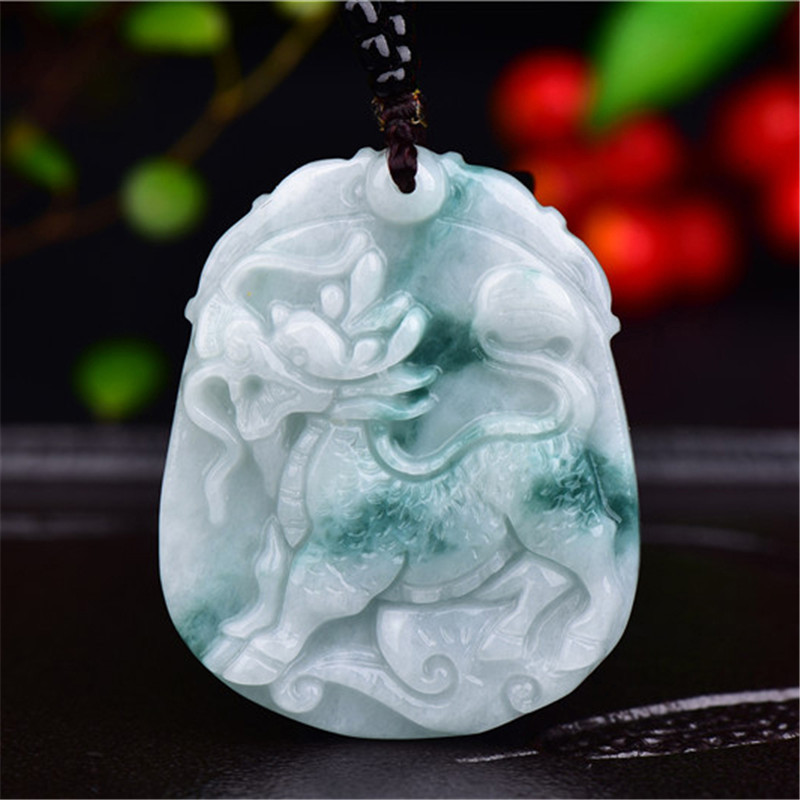 翡翠麒麟吊坠a货麒麟玉牌玉石翡翠挂件玉吊坠饰品