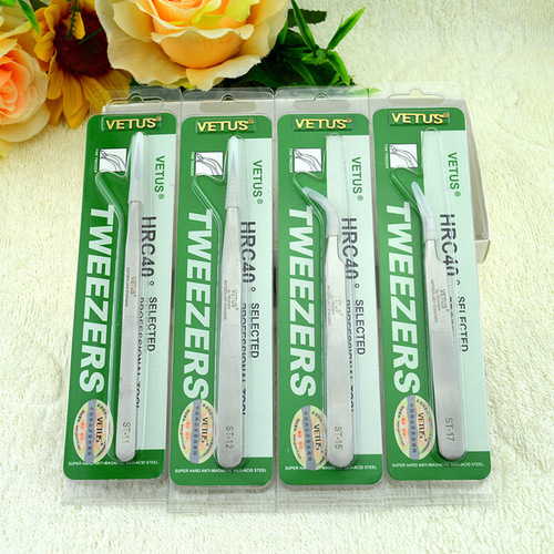 VETUSSP ST-15 Straight Head Curved Head Eyelash Extension Tweezers with High Precision Stainless Steel Tweezers