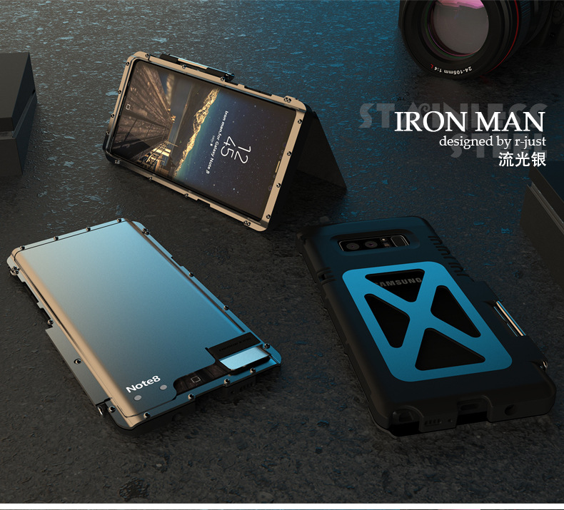 Armor King Iron Man Luxury Shockproof Stainless Steel Aluminum Metal Flip Case Cover for Samsung Galaxy Note 8