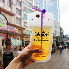 13*23+4 transparent plastic bag hand-held creative juice milk tea beverage bag sanding self-sealing bag liquid packaging bag