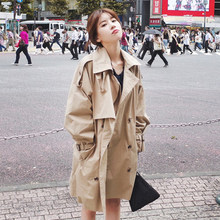 2022秋季新款韓版學生純色休閑寬松風衣女中長款顯瘦外套一件代發