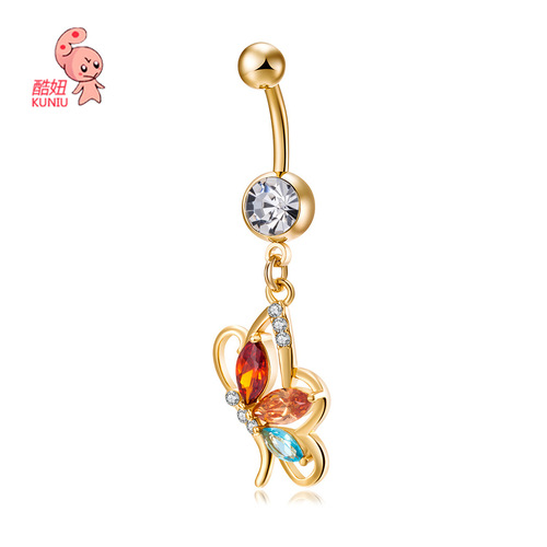 Factory direct sales personalized butterfly navel ring fashionable zircon navel nails stainless steel belly dance navel nails navel ornaments