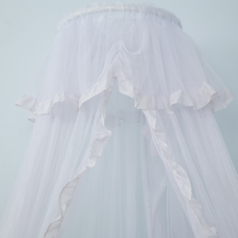 嬰兒蚊帳童床圓頂單開門花邊蚊帳落地加長加密寶寶吊賬含支架鐵架