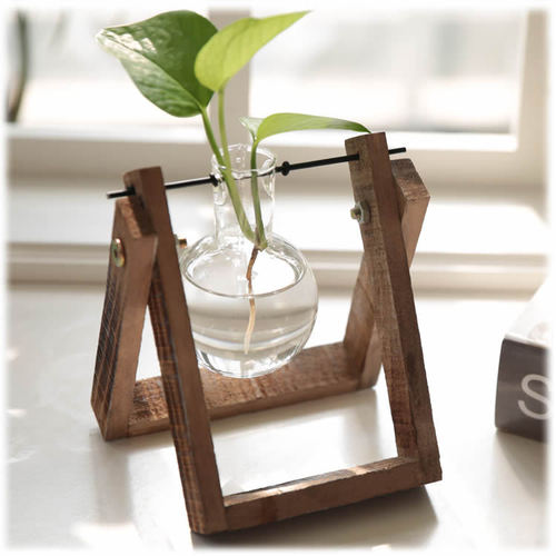 Creative hydroponic plants transparent wooden frame vase desktop small fresh container living room modern decoration ornaments
