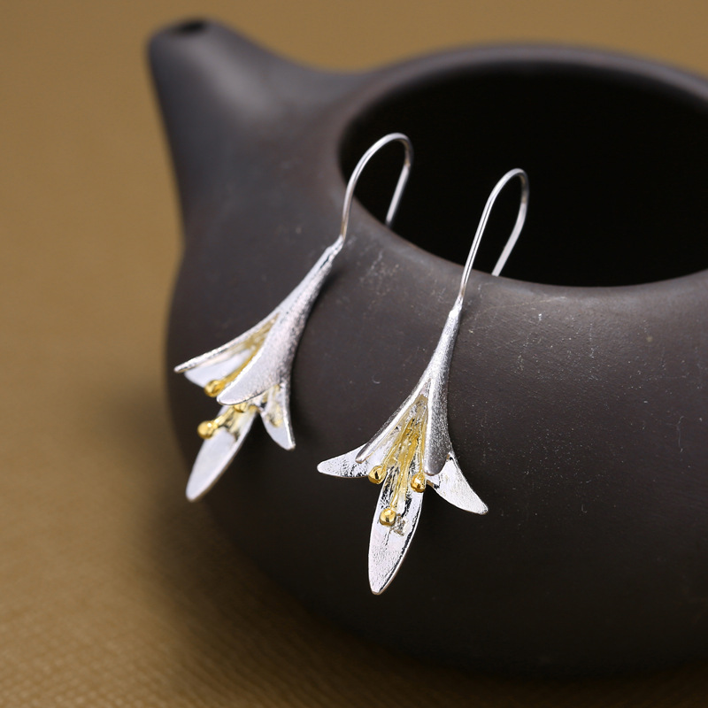 Pendientes de plata esterlina s925 pendientes Tailandia artesanía moda elegante flor pendientes de plata esterlina joyería de plata al por mayor