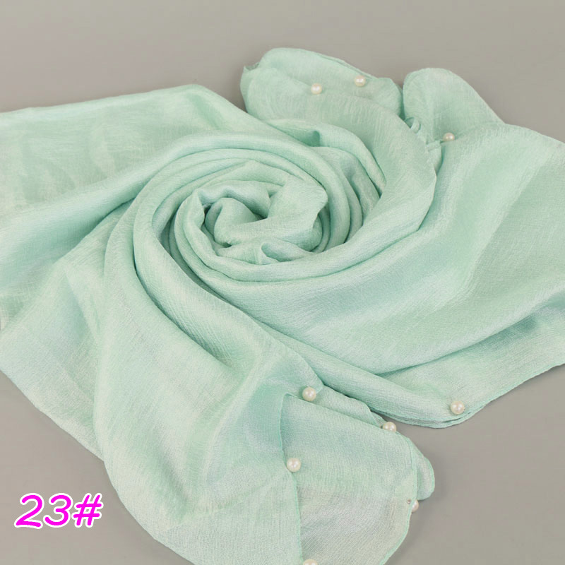 23# -钉珍珠围巾荷兰亚麻单色围巾