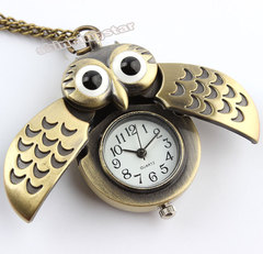 批發復古貓頭鷹懷表 毛衣掛件表 貓頭鷹鑰匙扣表 裝飾項鍊表四色