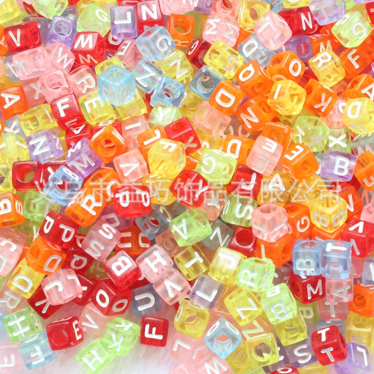 6mm方形亚克力透明字母珠6