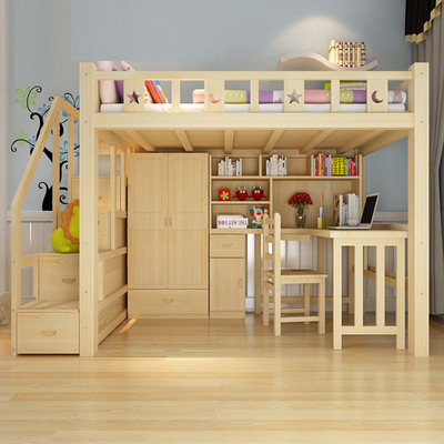 多功能組合梯櫃床實木兒童床衣櫃床書桌床上床下桌成人床定制批發