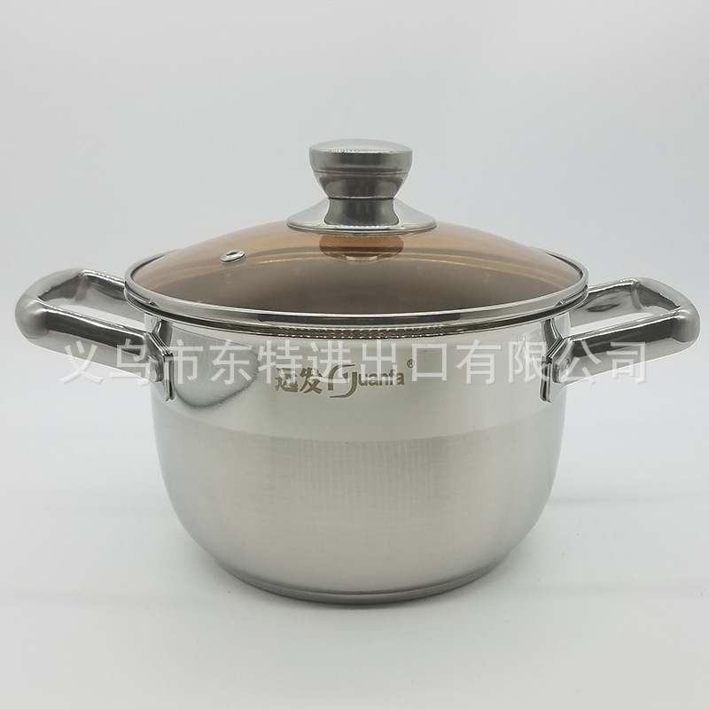 Factory direct sales of stainless steel double-ear soup pot, tea-colored glass lid double-bottom soup pot, high-end gift pot, household soup pot detail image 3