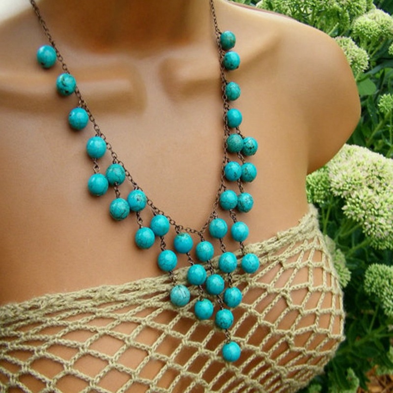 Stone Bead Necklace Handmade Turquoise Necklace Stone Necklace Women display picture 2