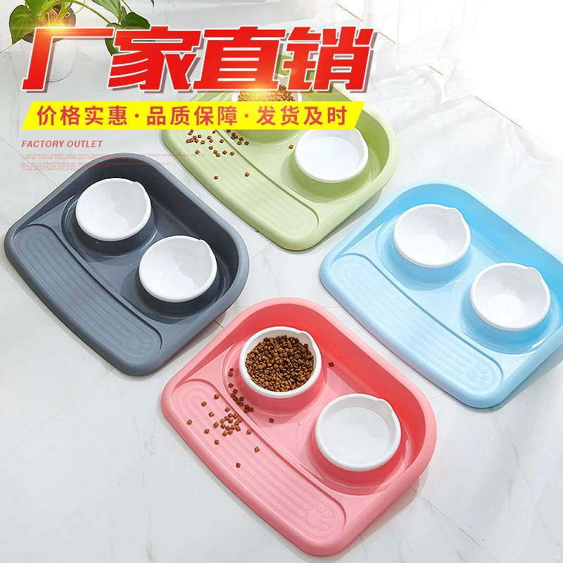 Рекламные Предпочтительный Класс Пластиковые Кости Двойной Чаша Шар Любимчика Всплеск-Доказательство Собака Чаша Кошка Чаша Собака Корм Горшок