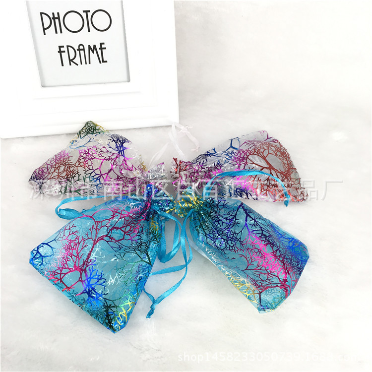 现货供应9*12白色七彩珊瑚袋欧根纱袋，化妆品包装袋 雪纱包装袋