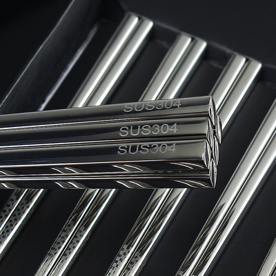 SUS304 square Flat head Stainless steel chopsticks laser non-slip Anti scald tableware Five double suit hotel customized