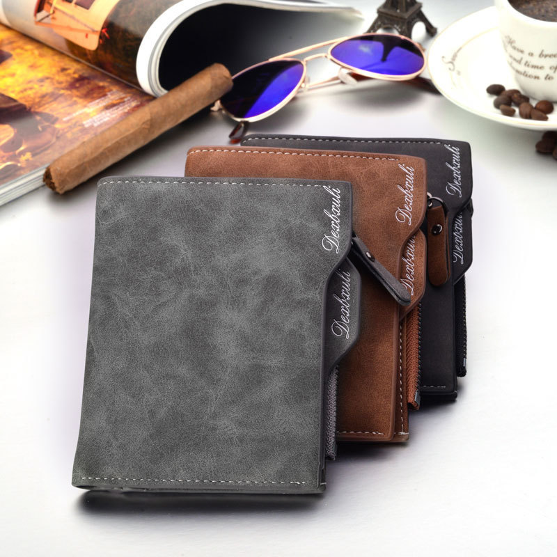 Cross-Border Men's Short Wallet Korean Version Student Multi-Functional Zipper Wallet Multi-Card Slot Retro Id Card Holder in Stock