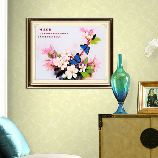 Oujin nianhua cinta bordado fábrica directa color impresión colgante pintura mariposa flor sombra sala de estar entrada pintura decorativa