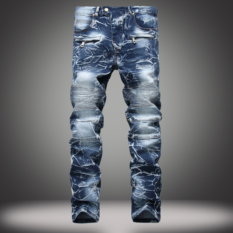 Cross-border supply of European and American jeans men's foreign trade nostalgic AliExpress motorcycle jeans straight-leg trendy men's personalized trousers Cross-border supply of European and American jeans men's foreign trade nostalgic AliExpress motorcycle jeans straight-leg trendy men's personalized trousers