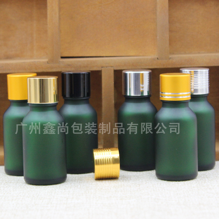 15ml绿色磨砂玻璃精油瓶 精油调配瓶 电化铝盖分装稀释空瓶批发