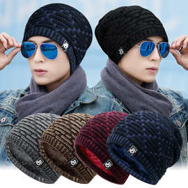 帽子男冬天韩版混色条纹毛线帽男女加绒保暖冬季针织帽护耳包头帽