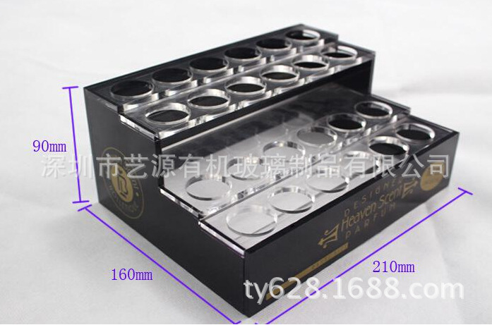 东莞厂家 生产亚克力黑色两层24孔口红 指甲油展示架 印LOGO