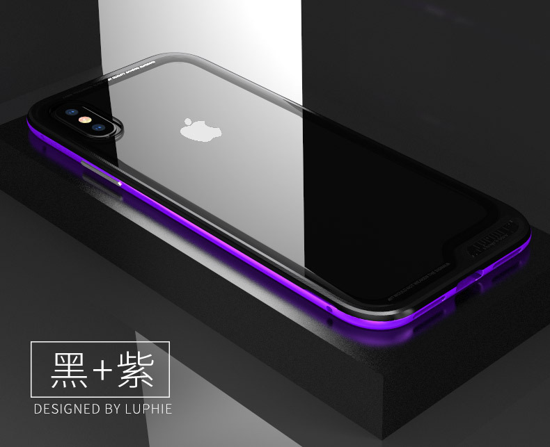 Luphie Clip-on Shockproof Aerospace Aluminum Bumper Toughened Glass Cover Case for Apple iPhone X