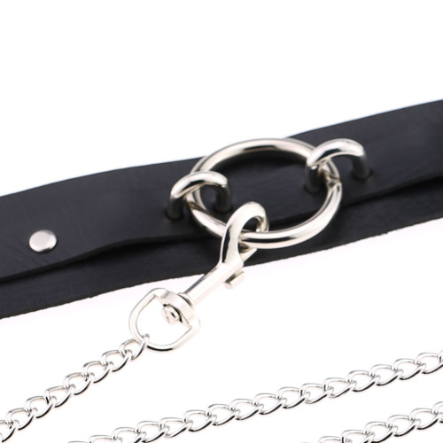 Exaggerated sex toy ring PU leather collar slave leash flirting neck collar adult couple toys