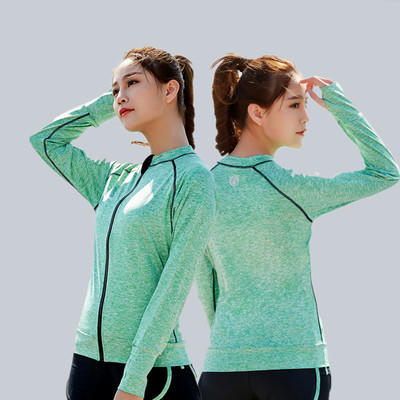 Korean Edition Self cultivation Diagonal zipper motion Long sleeve Athletic Wear Mosaic Quick drying jacket yoga run Bodybuilding coat