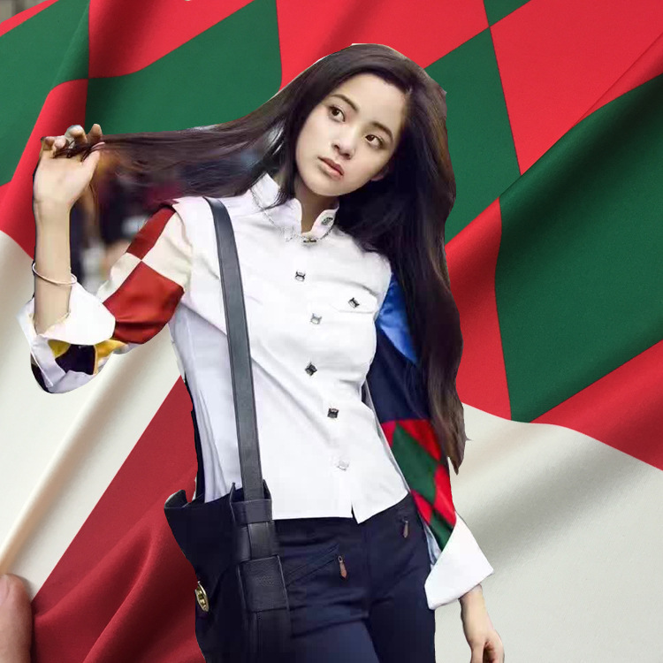 17春夏 明星同款衬衫几何图形袖子印花面料 仿真丝缎数码印花布