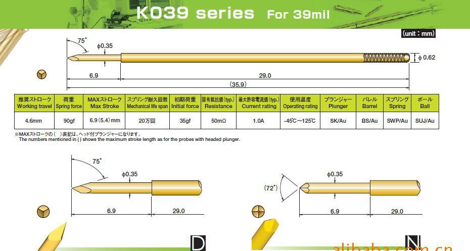 直供日本喜多ICT探針 日本原装进口测试探针 k075-h弹簧探针