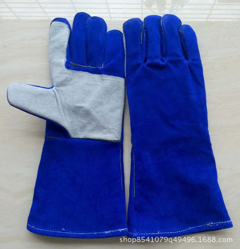 蓝色十灰色电焊劳保手套皮革手套