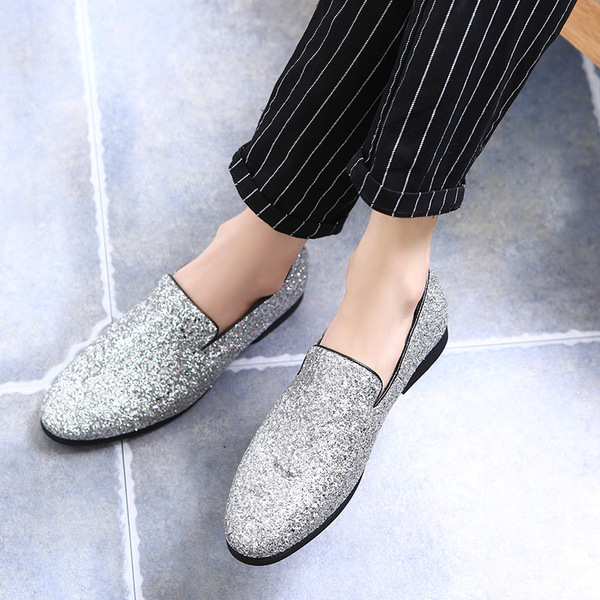 Men's shoes, bean shoes, British fashion pointed leather shoes, Korean version, sequined personalized men's shoes, overs