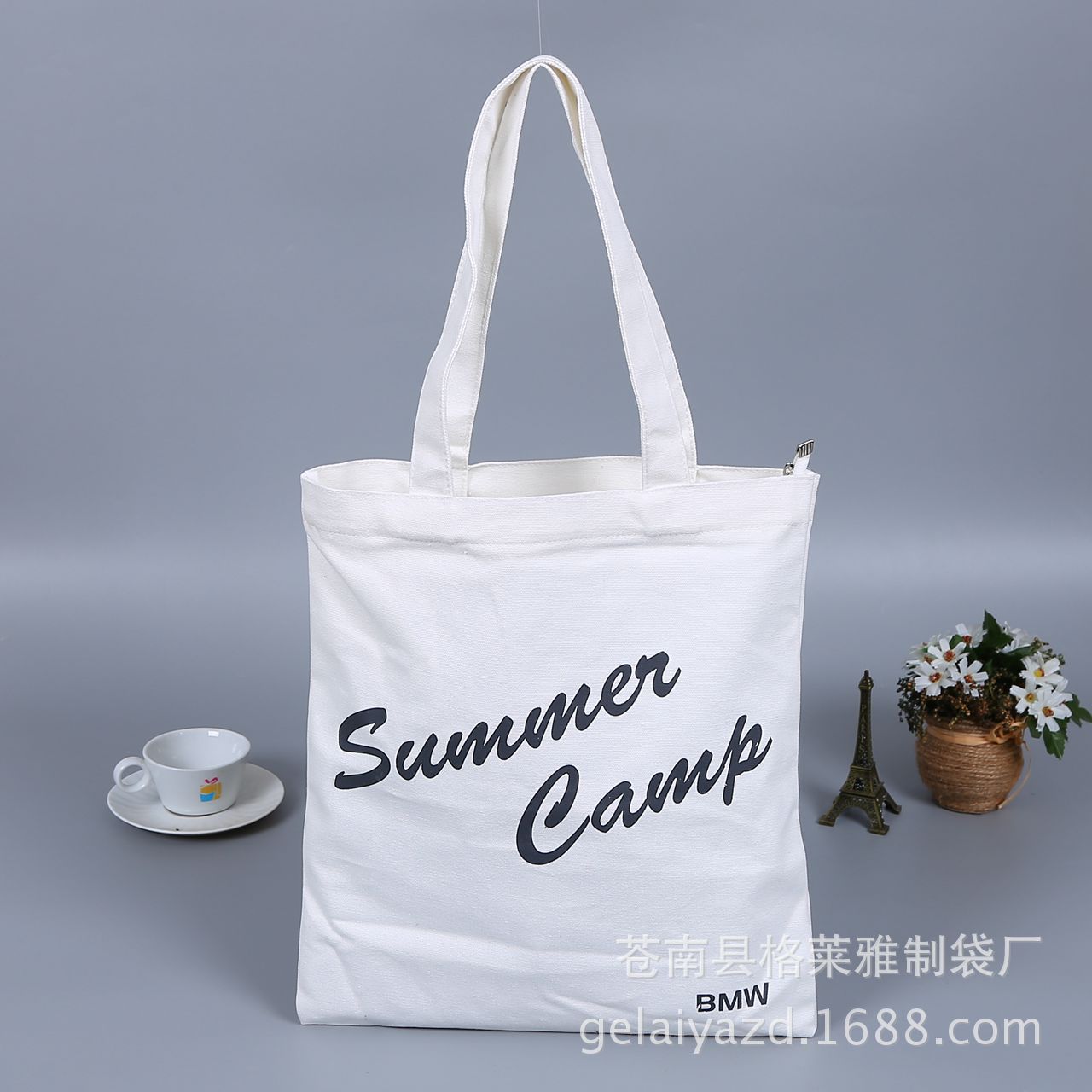 厂家定制环保购物拉链帆布手提袋 定做彩印广告棉布袋 可印logo