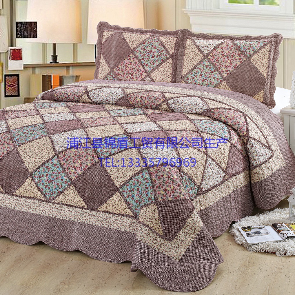 美式印花绗縫被外貿 活性印花三件套韓式全棉水洗床蓋批發廠家直