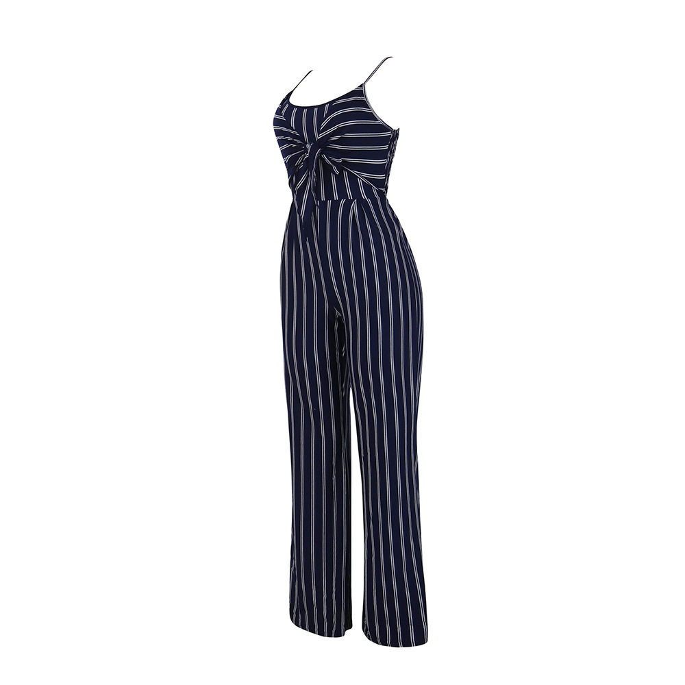 Slim Striped Sling Bow Jumpsuit NSWNY74479