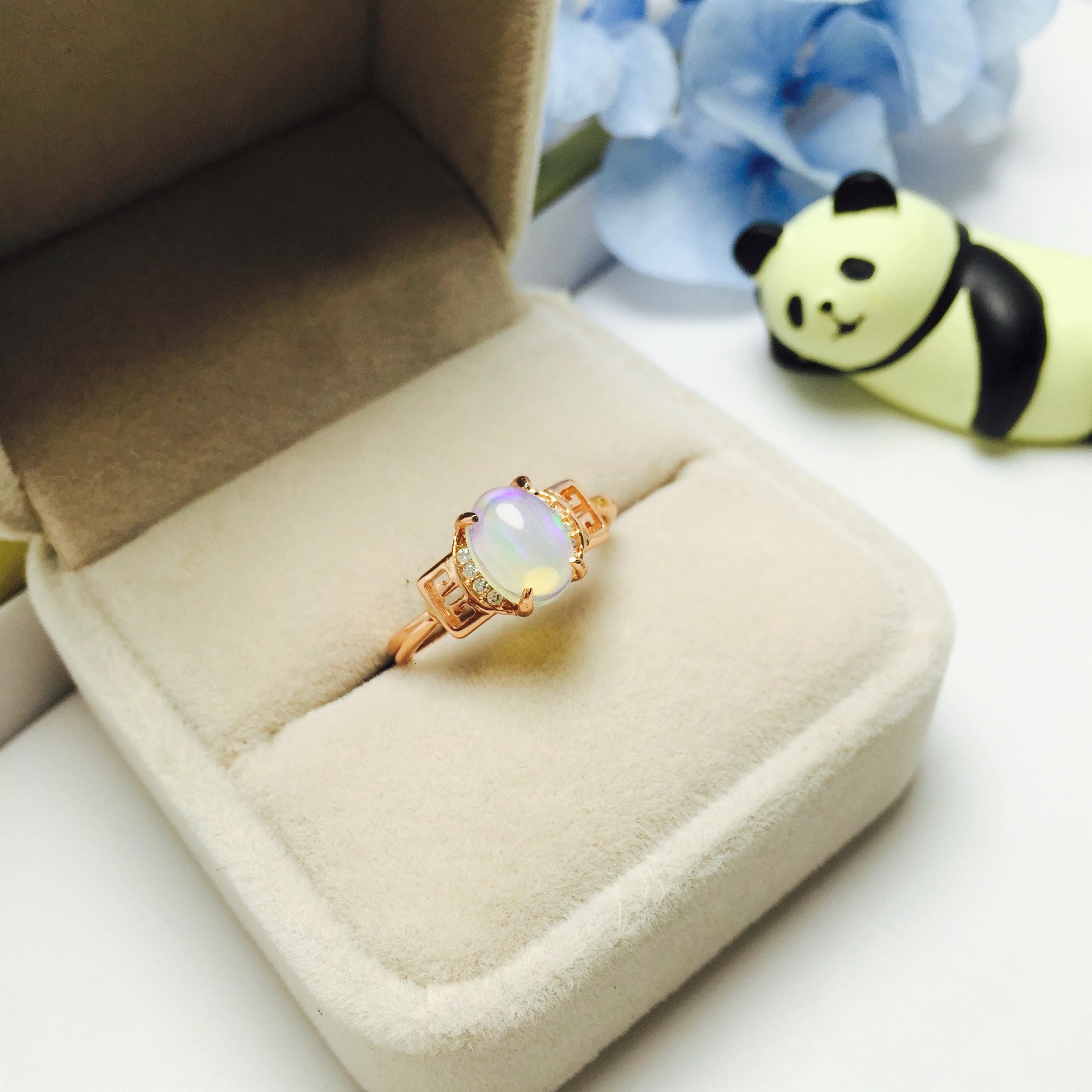 厂家定制 925纯银戒指 简约时尚欧泊石澳宝开口戒指女 一件代发