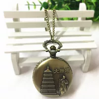 Taobao Горячие продажи Сиань Живописный район Бронзовые карманные часы Ретро флип Сувенирные часы Стерео Резной подарок Кулон Часы