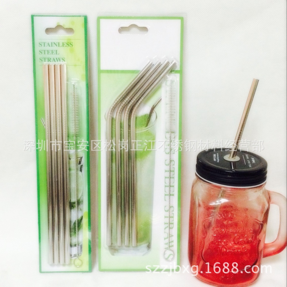 食品级不锈钢吸管 6mm*215mm直吸管弯吸管组合布袋套装定制logo