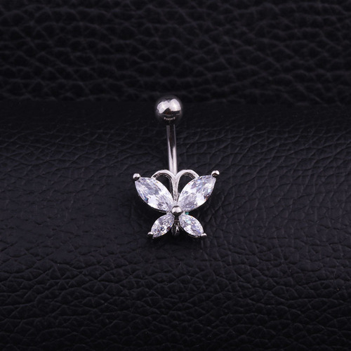 Wish hot selling navel ring European and American medical stainless steel inlaid zircon navel nail foreign trade body piercing jewelry wholesale