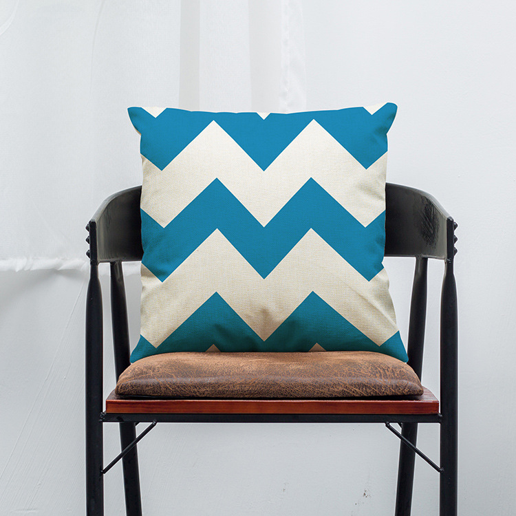 现代简约创意几何大波浪亚麻抱枕套 午睡抱枕 汽车靠枕 来图定制