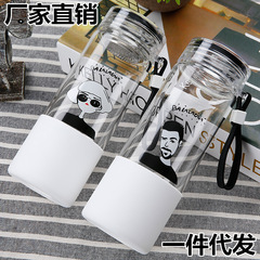 創意卡通人物潮男潮女高硼硅玻璃杯學生情侶水杯提繩運動杯子