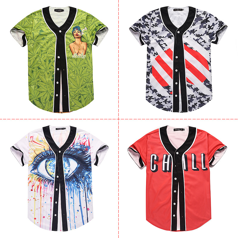 Baseball shirt Europe and America men and women Athletic Wear Short sleeved Cardigan 3D Digital Printing eBay Amazon Foreign trade jacket