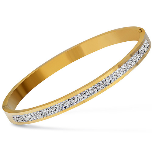 Korean version of new ladies stainless steel bracelet with diamonds, simple and fashionable two rows of diamond 304 titanium steel bracelet for women