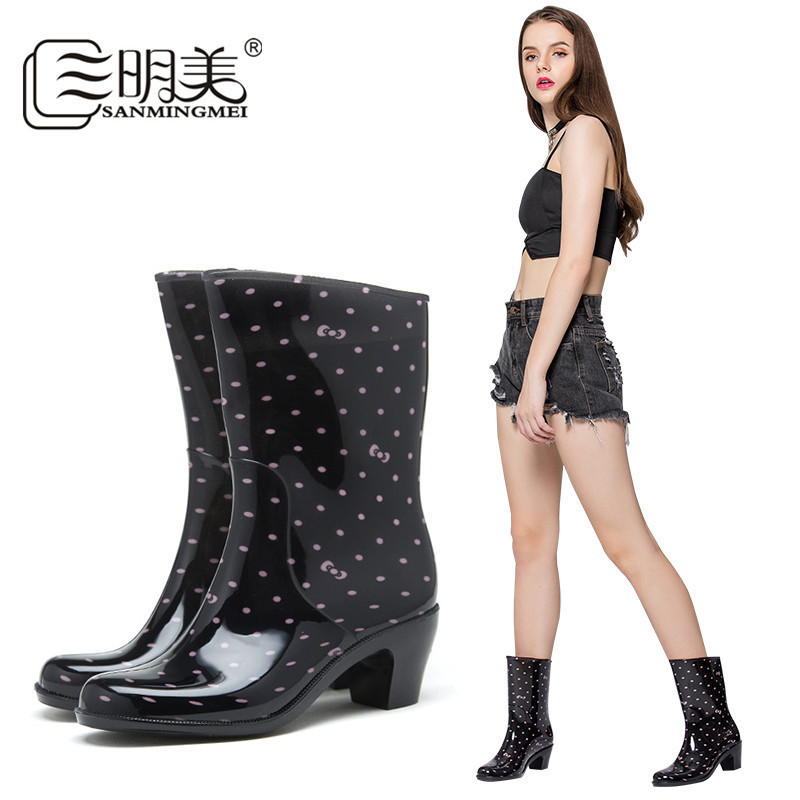 Sanmingmei Fashionable Women's Rain Boots, Non-Slip Mid-Calf Rain Shoes, Waterproof Shoe Covers 811, Versatile and Durable, High-Heeled, Height-Enhancing Sanmingmei Fashionable Women's Rain Boots, Non-Slip Mid-Calf Rain Shoes, Waterproof Shoe Covers 811, Versatile and Durable, High-Heeled, Height-Enhancing