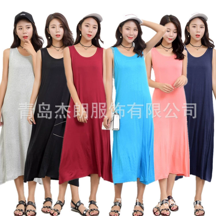 Женский модальный жилет без рукавов в Корейском стиле, длинная юбка, базовая юбка больших размеров, свободное платье на бретелях, большие размеры