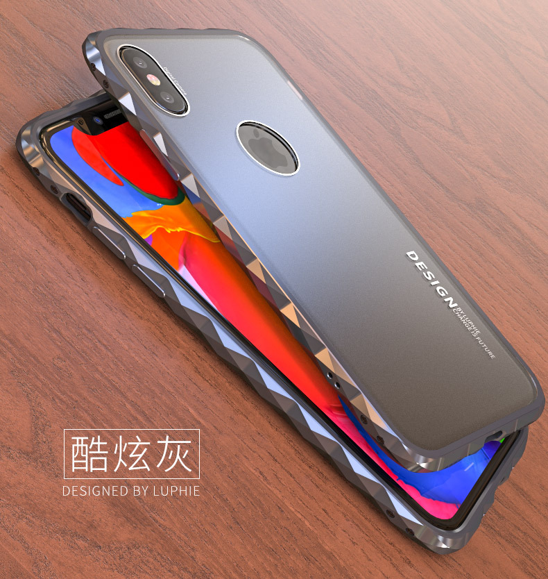 Luphie Diamond Edge Slim Light Aluminum Bumper Frosted PC Back Cover Case for Apple iPhone X