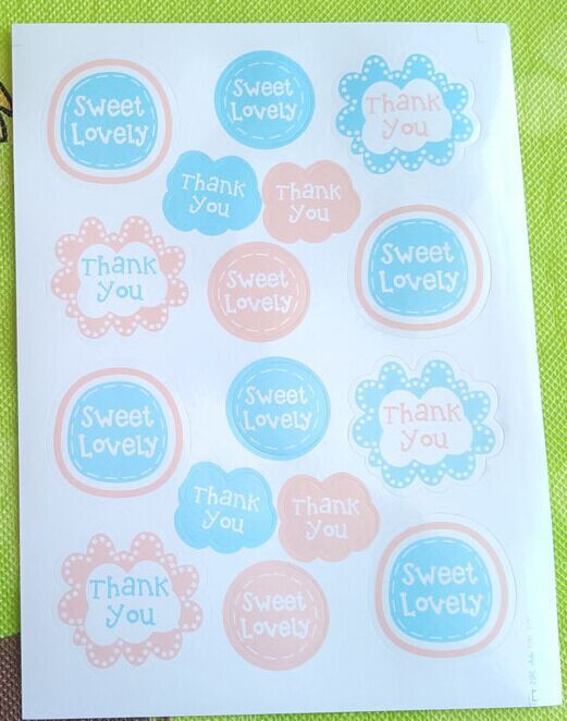 韩国烘焙包装 thank you粉蓝小花包装封口贴贴纸不干胶