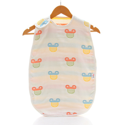 寶寶背心睡袋 六層棉紗布兒童卡通無熒光6層背心式四季款防踢被