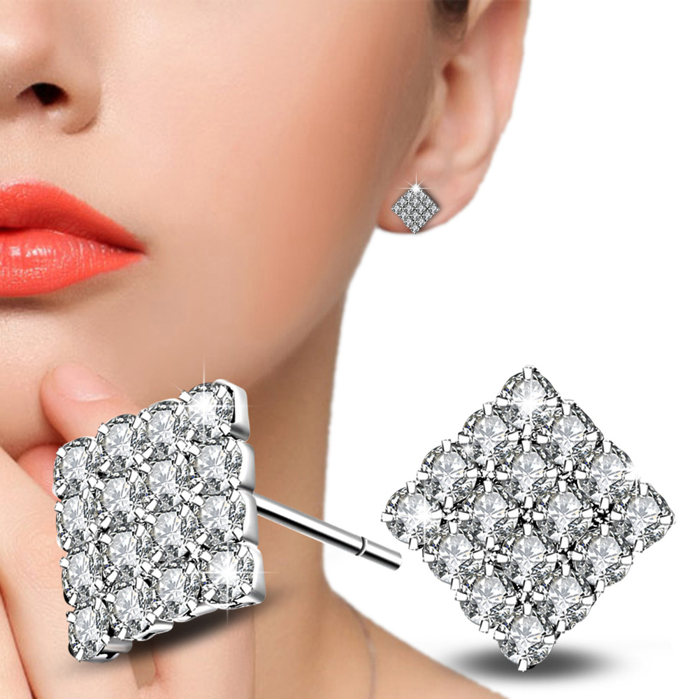 1 Paire Style Simple Style Classique Rhombe Incruster Le Cuivre Strass Boucles D'Oreilles display picture 3