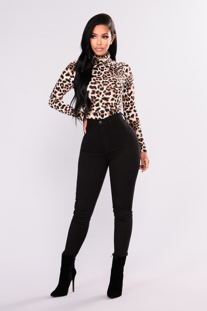 Leopard Print High Neck Long Sleeve Top NSMYF84712